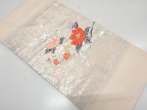未使用品　引箔　流水に椿・花模様織り出し　名古屋帯